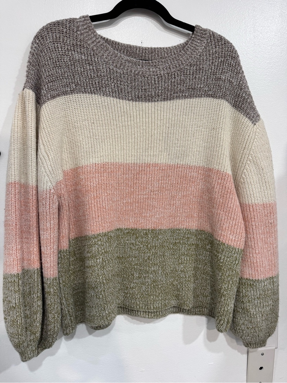 Striped Crewneck Sweater in Taupe, Cream, Blush & Olive